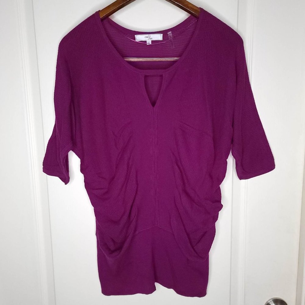 One7six Women's XL Blouse Purple Ruched Front Top 3/4 Sleeve